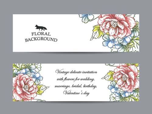 Flower banners hand drawing vector design 01