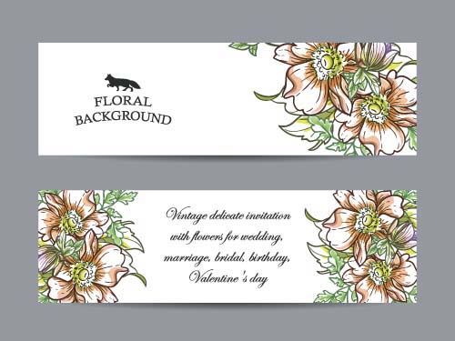 Flower banners hand drawing vector design 02