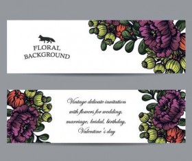 Flower banners hand drawing vector design 03