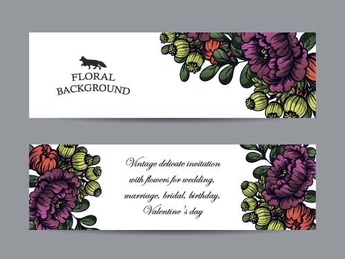Flower banners hand drawing vector design 03
