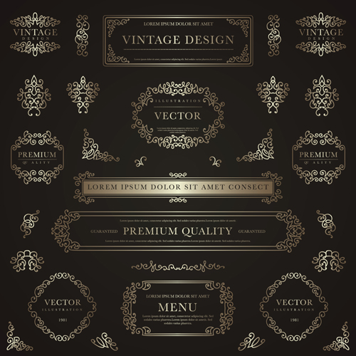 Frame with golden decorative vector material 04