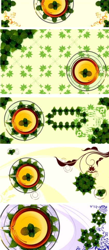 Fresh leaves and transparent cup banners vector