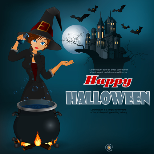 Full Moon with Halloween background vector set 01