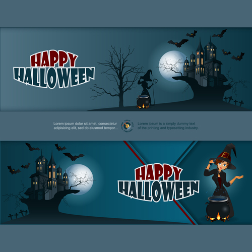 Full Moon with Halloween background vector set 02
