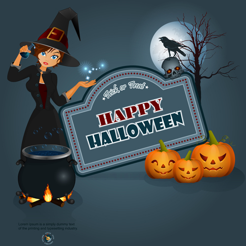 Full Moon with Halloween background vector set 04