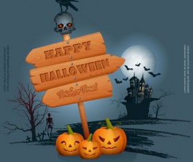 Full Moon with Halloween background vector set 05