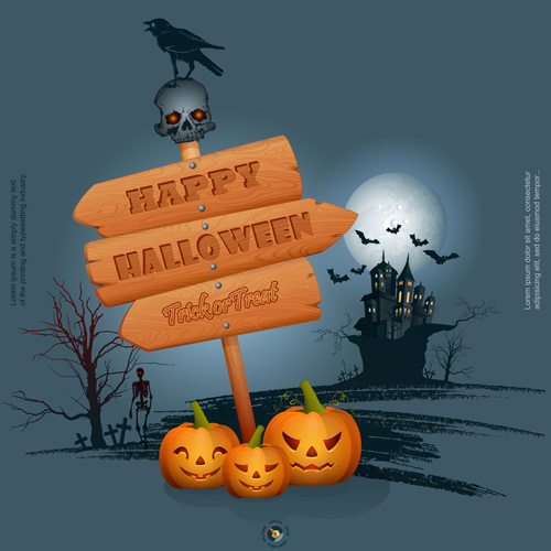 Full Moon with Halloween background vector set 05