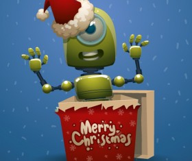 Funny christmas robot 2016 gift card vector