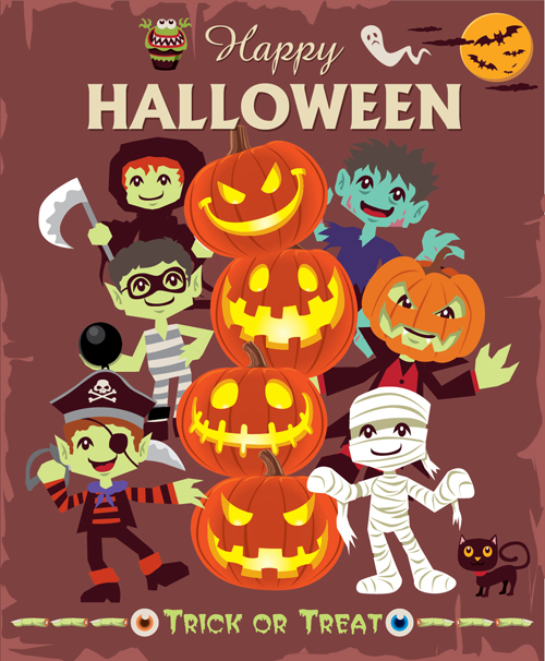 Funny halloween night poster vectors 03