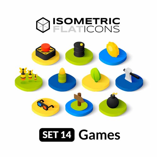 Games Isometric flat icons vector 01