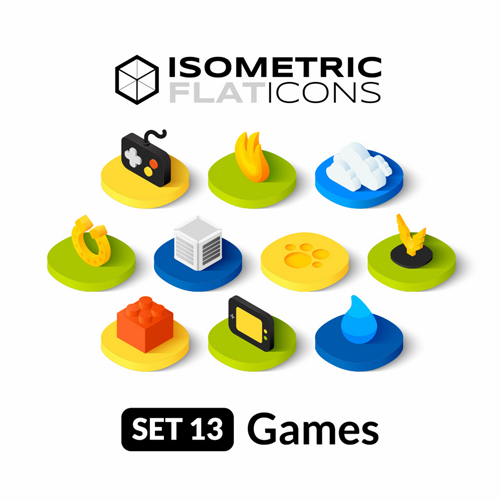 Games Isometric flat icons vector 02
