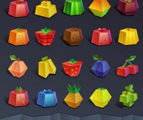 Geometric shapes fruit icons set