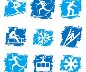 Grunge winter sport icons set