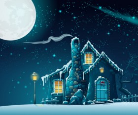 Halloween haunted house with moon cartoon vector