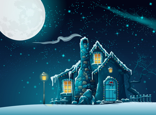 Halloween haunted house with moon cartoon vector