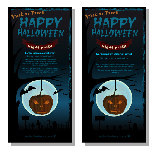 Halloween night party poster banners vector