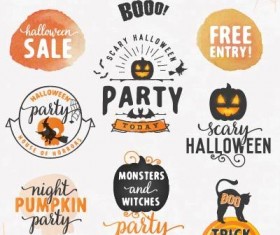 Halloween party labels watercolor vector