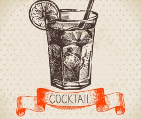 Hand drawn Cocktails with ribbon vector background