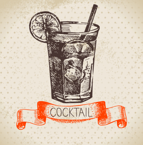 Hand drawn Cocktails with ribbon vector background