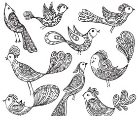 Hand drawn birds vector set