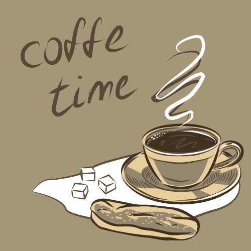 Hand drawn coffee time theme background vector 01