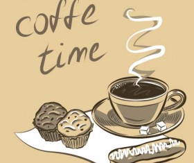 Hand drawn coffee time theme background vector 02