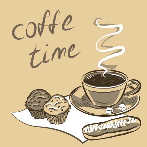 Hand drawn coffee time theme background vector 02
