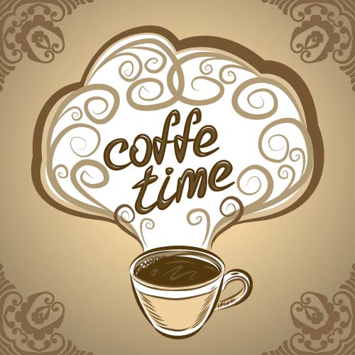 Hand drawn coffee time theme background vector 03