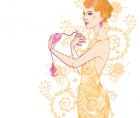 Hand drawn fashion model material vector 04