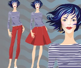 Hand drawn fashion model material vector 09