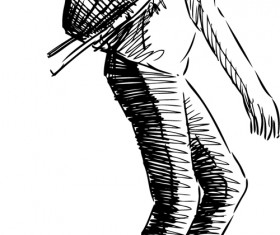 Hand drawn rollerblading girl vector 01