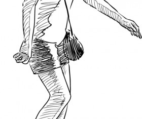 Hand drawn rollerblading girl vector 02