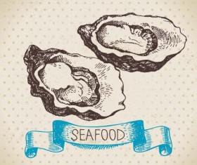 Hand drawn seafood with ribbon vectors 06