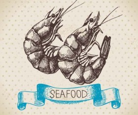 Hand drawn seafood with ribbon vectors 08