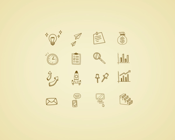 Hand drawn style business icons