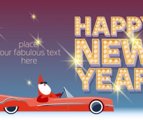 Happy new year neon with red car background vector