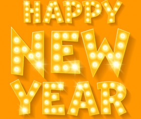 Happy new year yellow neon vector