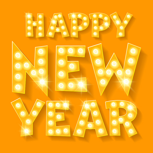 Happy new year yellow neon vector free download