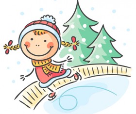 Happy winter children cartoon vector 01