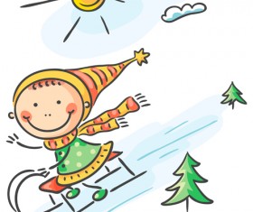 Happy winter children cartoon vector 02