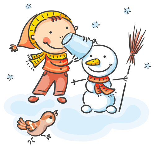 Happy winter children cartoon vector 03 free download