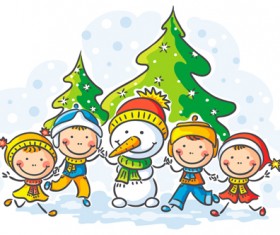 Happy winter children cartoon vector 04
