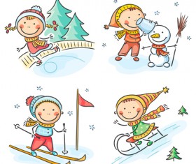 Happy winter children cartoon vector 05