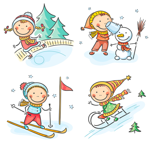 Happy winter children cartoon vector 05