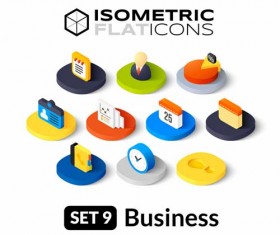 Isometric flat business icons vector 01