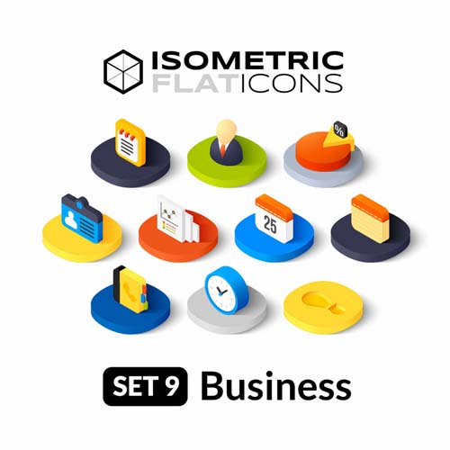 Isometric flat business icons vector 01