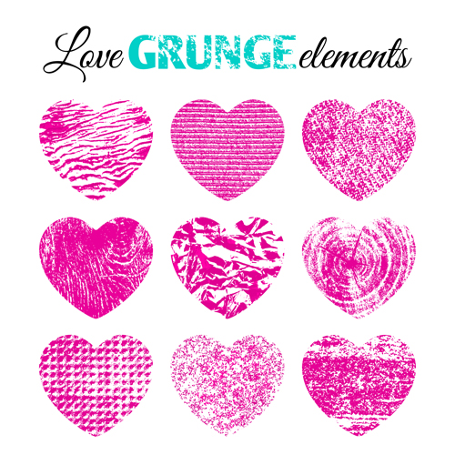 Love grunge heart elements vector 01