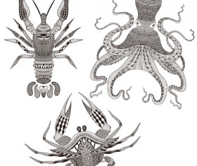 Marine animals with floral pattern vector 02