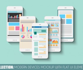 Mobile devices mockup with flat UI elements vector 01