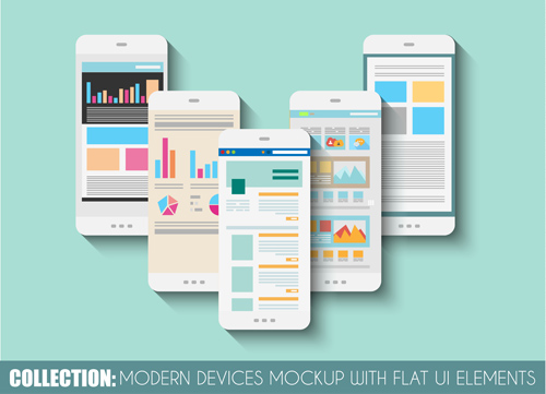 Mobile devices mockup with flat UI elements vector 01